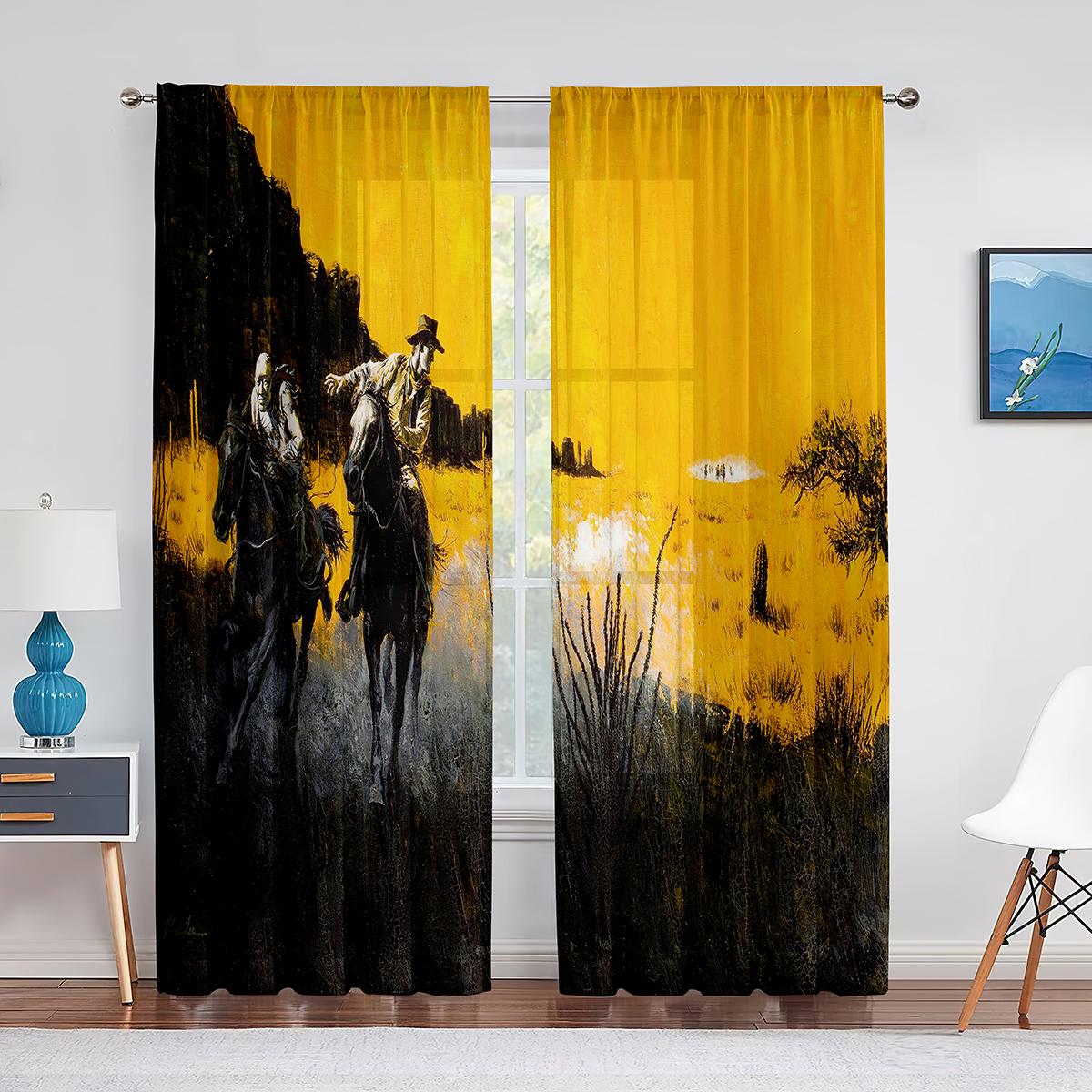 Ковбойские тюлевые шторы в западном стиле для домашнего офиса — фото 3