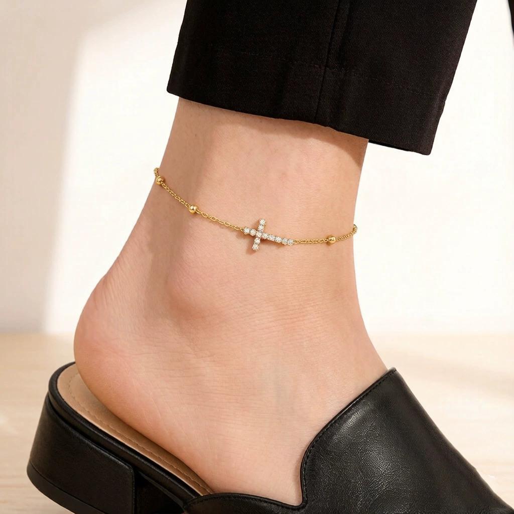 Tide Double-Layer Heart Anklet: 18K Gold-Plated Titanium Steel, Non-fading Fashion Light Luxury for Women