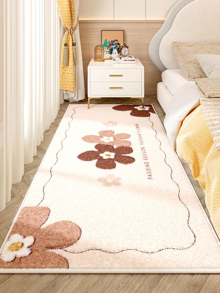 Flower Pattern Bedroom Decor Plush Thick Plush Carpets for Living Room Anti-slip Bedside Washable Floor Mat Home Fluffy Soft Rug