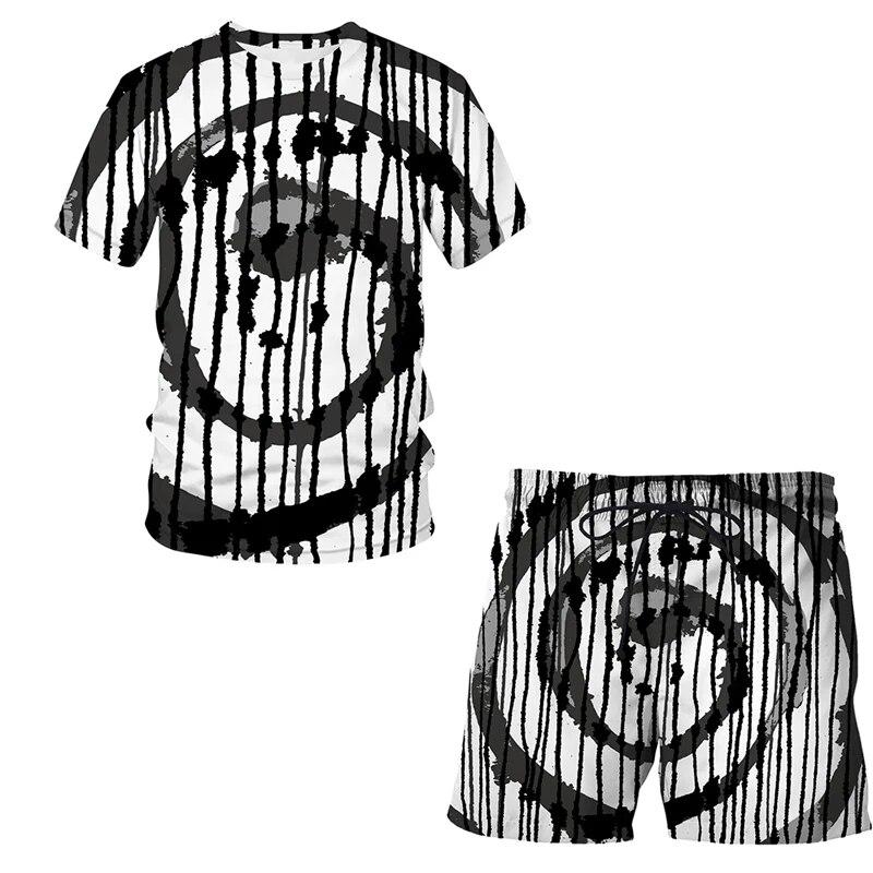 Summer fashion men's suit Abstract art pattern 3D T-shirt printed Lapel short sleeve shirt beach shorts Hawaiian men's suit 2pcs