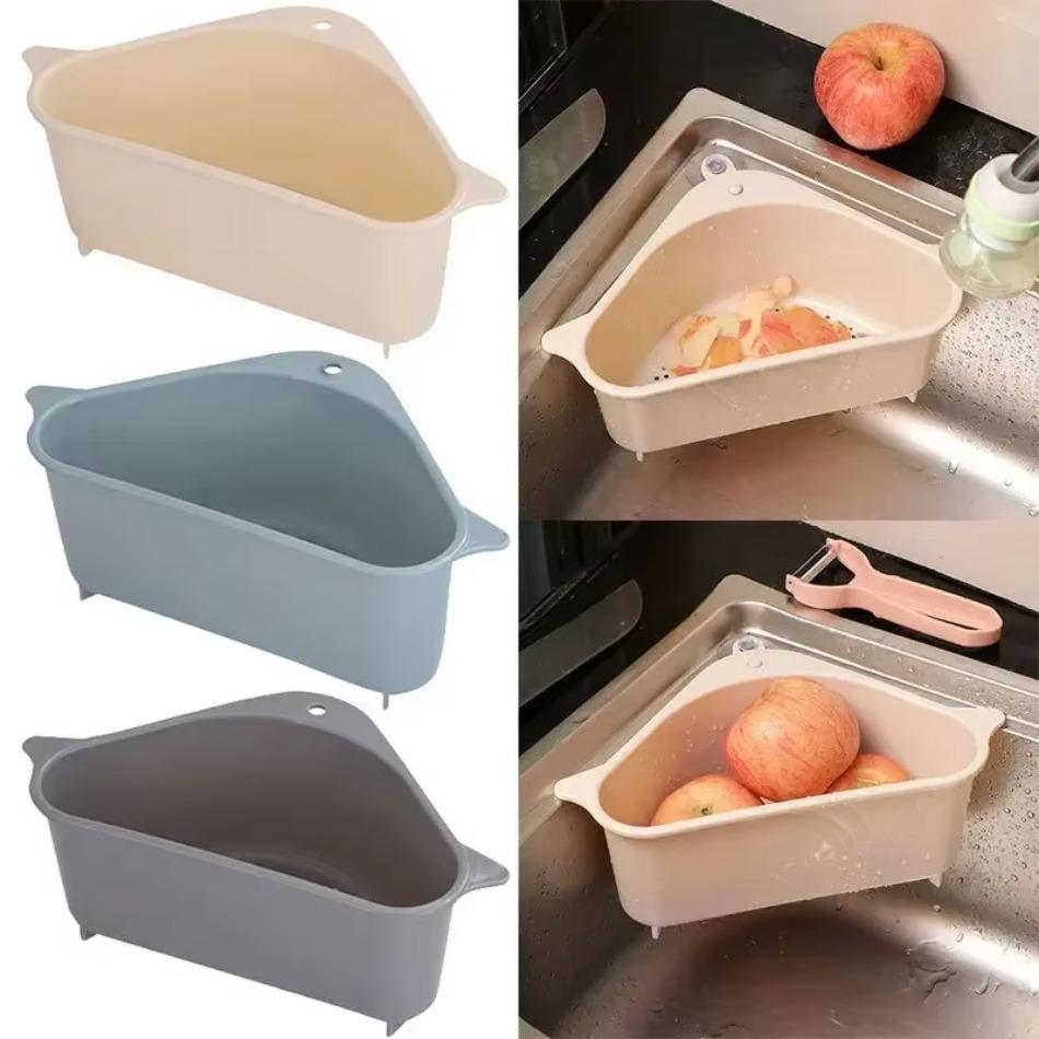 Triangular Sink Strainer Drain Fruit Vegetable Drainer Basket Suction Cup Sponge Rack Storage Kitchen Tools Sink Filter Shelf
