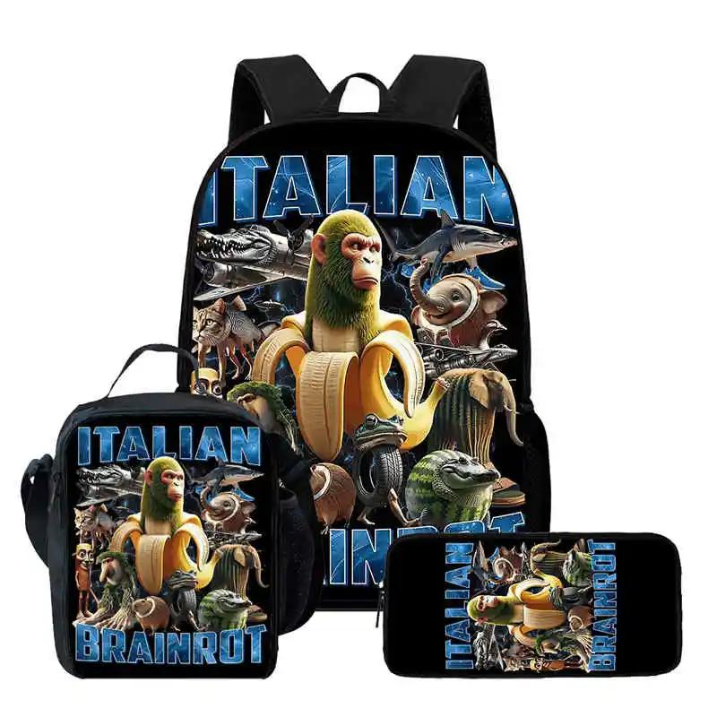Zaino Scolastico per Bambini Cartoon Brain Rot Con Buste Pranzo Astucci Per,Zaini Scolastici Leggeri per Bambini