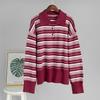 Autumn American Retro Striped Sweater Women's Collar Knit T-shirt Slimming Design Office Versatile Knitted Undercoat Top