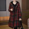 Women's Plaid Tweed Coat Hooded Mid Length Loose Plus Size Autumn Winter