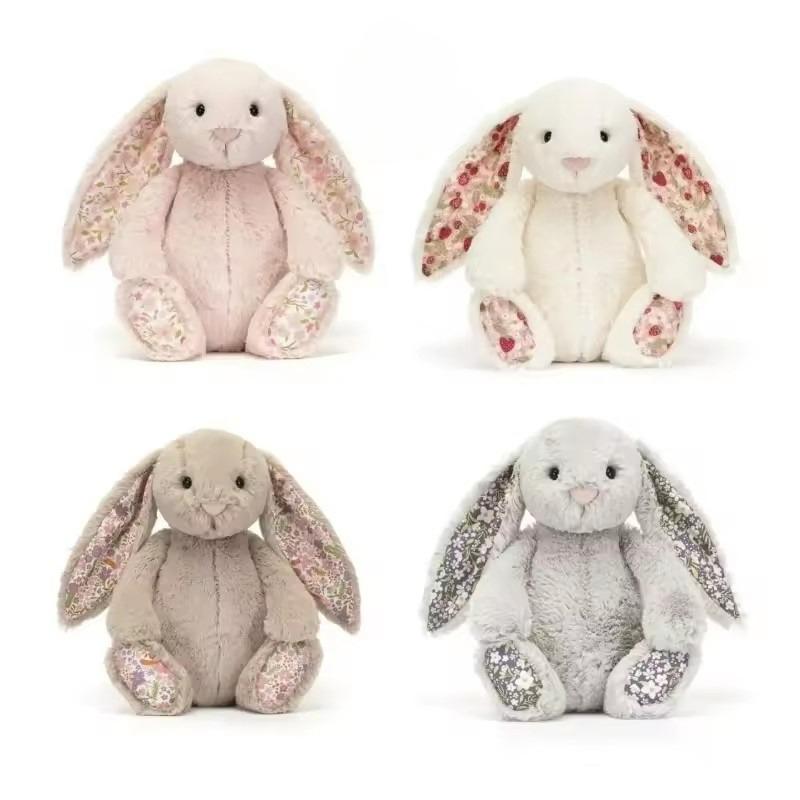 Peluche JC Bonnie Lapin avec Oreilles Florales Poupée en Peluche Kawaii Coussin de Canapé Doux Cadeau d'Anniversaire pour Enfants Décoration de Chambre