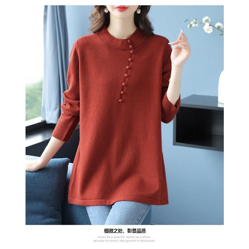 Mid-length Loose Mother's Knitted Bottoming New Top Middle-aged Autumn Winter Chinese Style Sweater