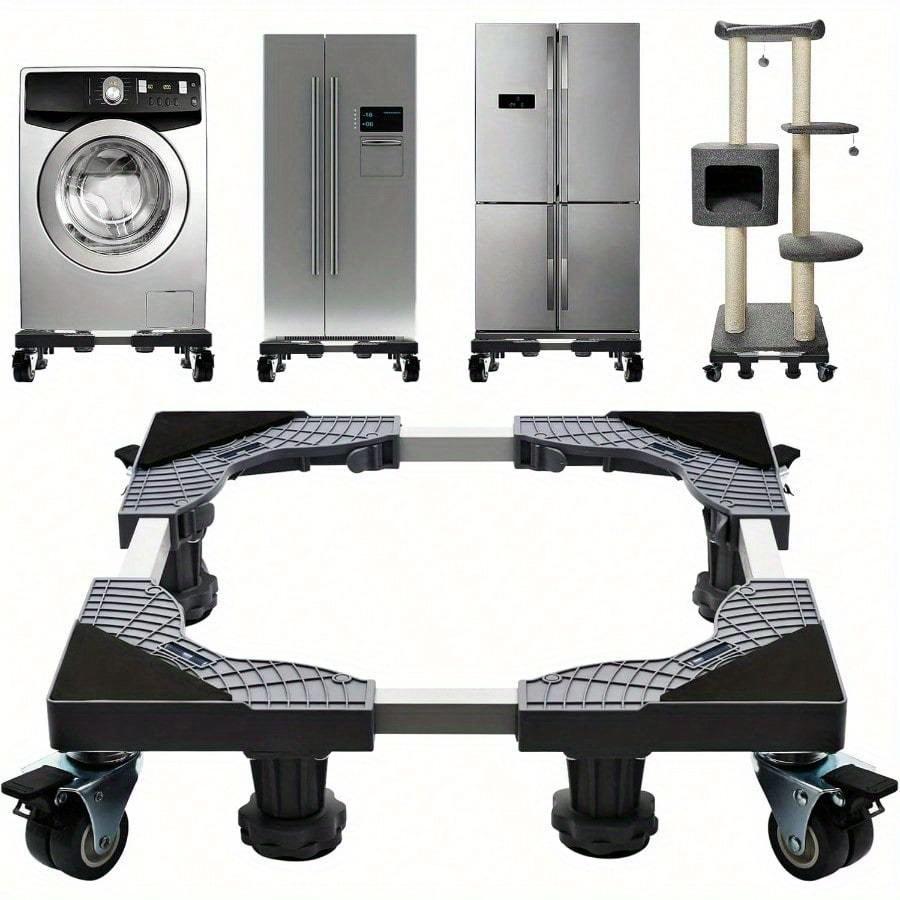 Updated Fridge Stand Mobile Base With Double Pipes 4 Locking Wheel 4 Strong Feet Adjustable Furniture Dolly Washer Dryer Machine