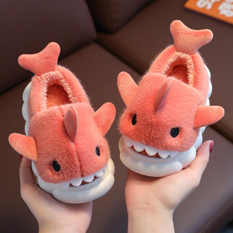 Children's Winter Warm Shark Slippers - Non-slip, Soft Cotton for Boys & Girls