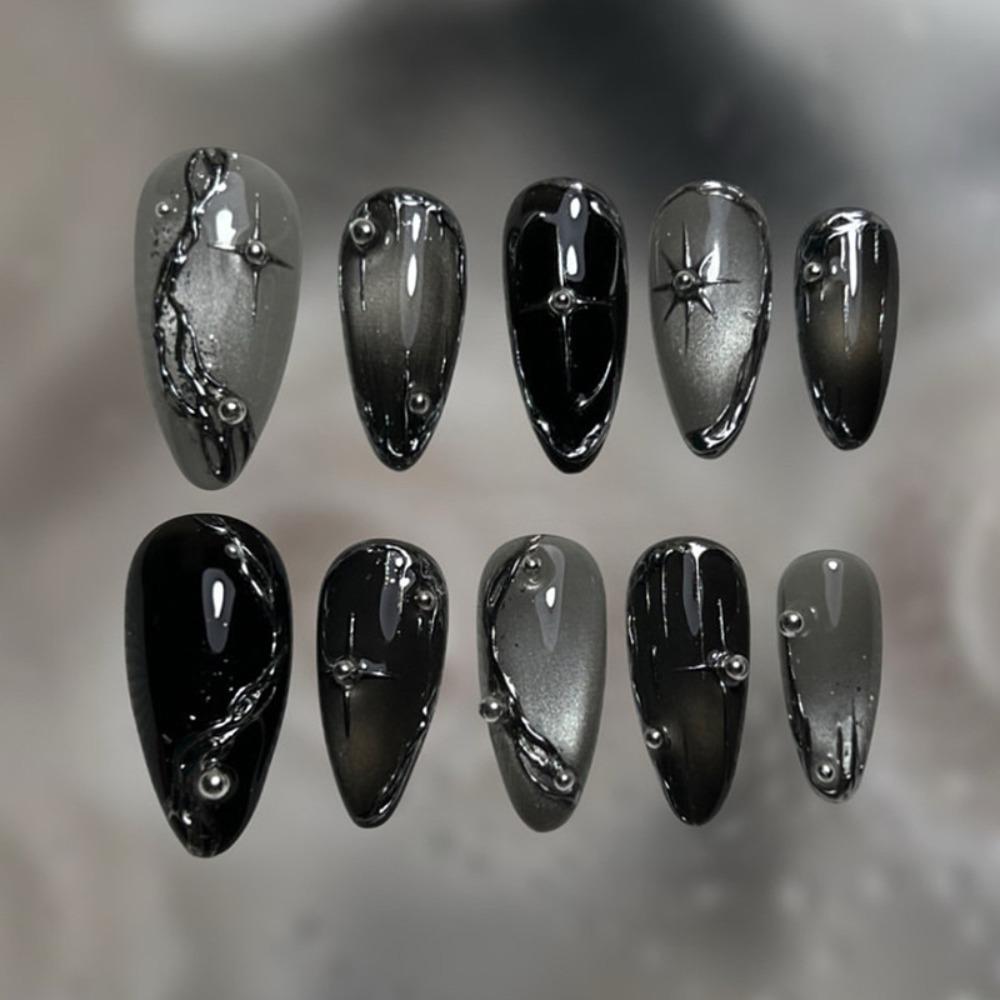 

Manicure Long Almond False Nails French Starlight Fruit Fake Nails Detachable Flowers Nail Tips Women
