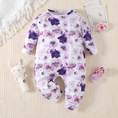 Baby Girl Floral Print Romper Long Sleeve Casual Jumpsuit