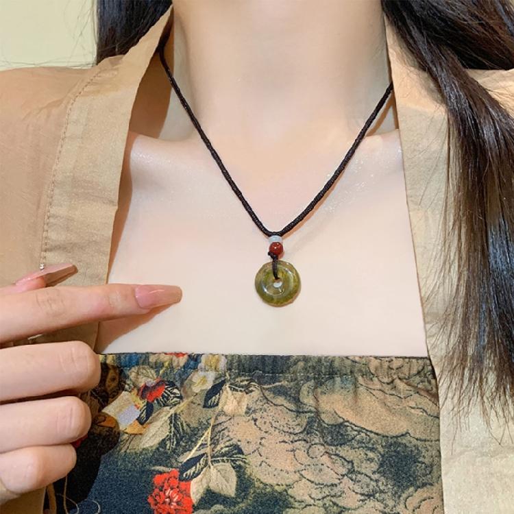 Jadperlen Blume Anhänger Schlüsselbein Kette Damen Sommer Verstellbare Kordel Halskette