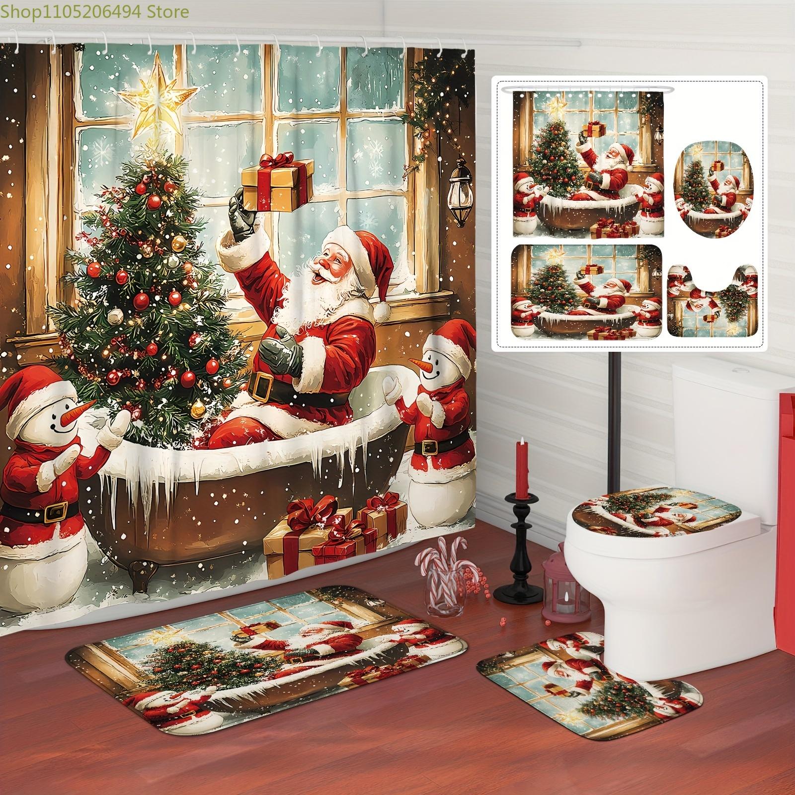 

1/4 шт. Різдвяний Зимовий Санта Ялинка Сніговик Милий Кумедний Червоно-Зелений Набір Штор для Душу зі Шторкою та Килимками Поліестер Декор 4pcs-Set