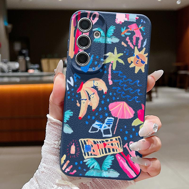 Étui Peinture Vacances Dessin Animé Pour Samsung Galaxy A57 A56 A55 A54 5G A37 A36 A35 A34 A17 A16 A15 A14 Texture Cuir Housse en Silicone