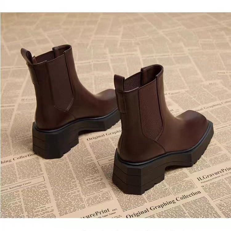 Square Martin Boots Women's British Smoke Boots Pu Thick Sole Heightening Thick Heel Chelsea Short Boots