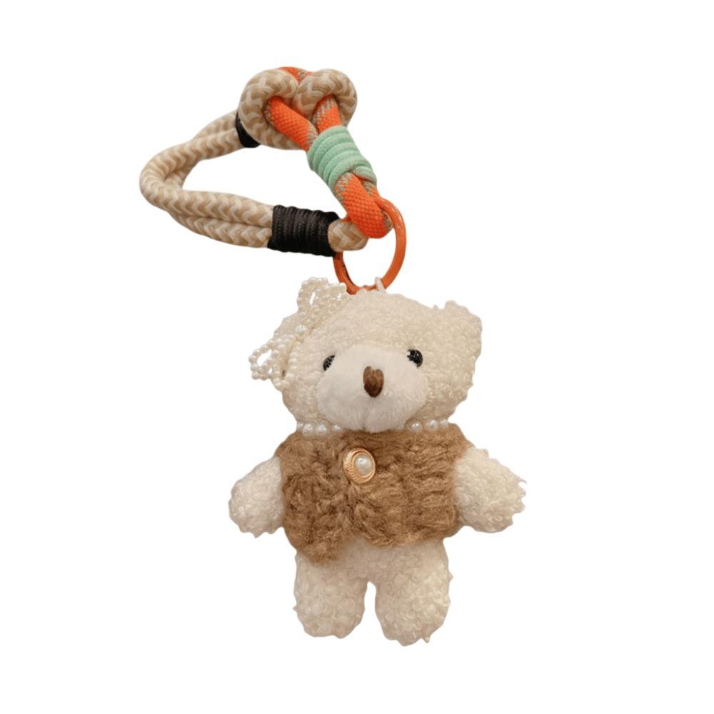 Bow Pearl Plush Bear Keychain Funny Key Ring Lovely Furry Bear Pendant  Bag Key Decor