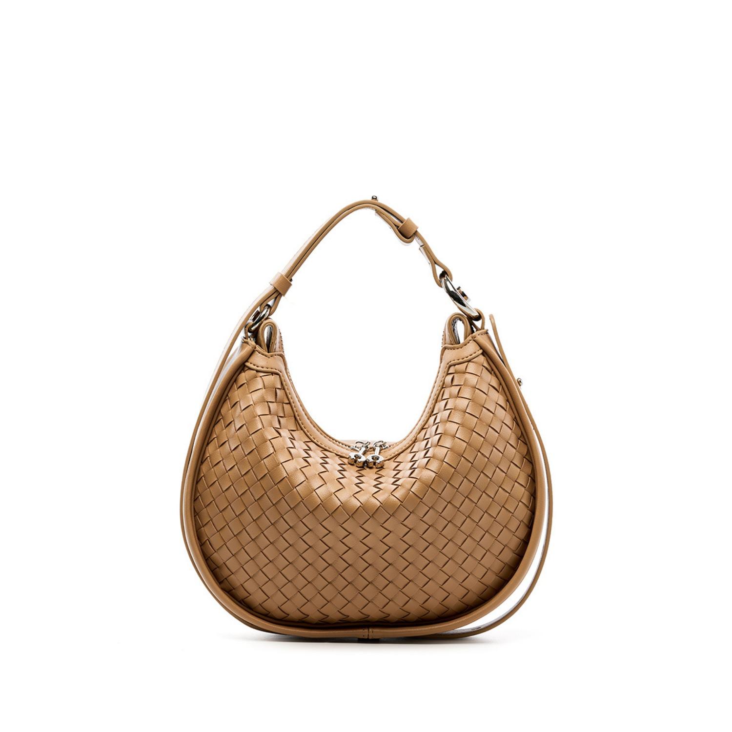 Wucifang Bags Mode Onderarm Dames Tas Nieuwe Niche Koeienhuid Schouder Messenger Tas Geweven Halve Maan Tas abrikoos