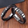 OL Style Men's Bracelets Stainless Steel Cuff Bangle  Vintage Braided Leather Bracelet for Men Male Wrist Gift New