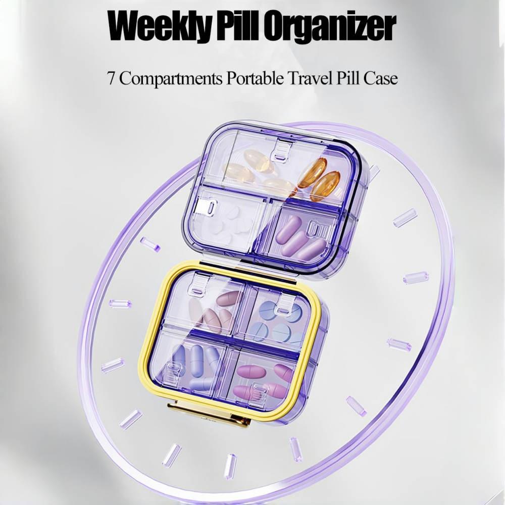 Small Daily Pill Organizer Travel 7 Compartments Portable Medicine Organizer For Stylish Purse Pocket To Vitamins Moisture Proof