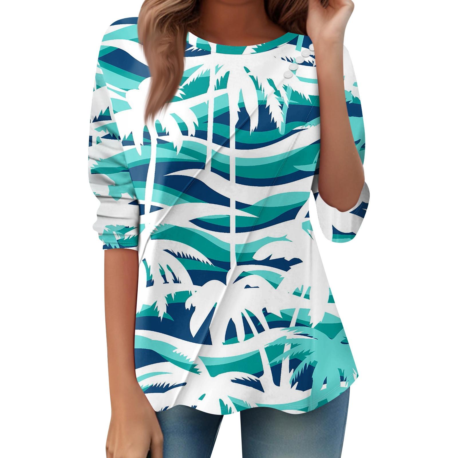 

Women s Loose Casual Long Sleeve Top Round Neck Button Pull Stripe Prints T Shirt XXL