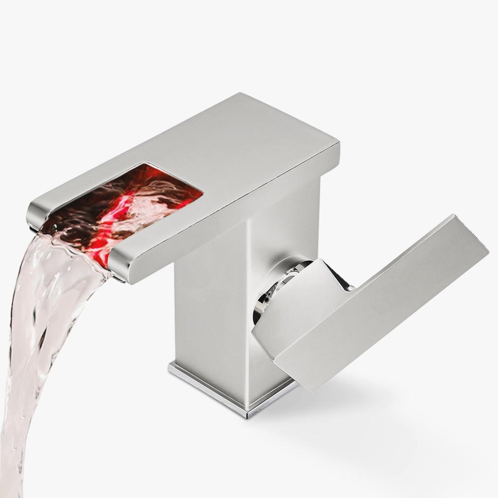 LED Sink Faucet Single Handle Toilet Hot Cold Water Mixer Tap Waterfall Bathroom Basin Faucet RGB Color Bathroom Mixer Tap