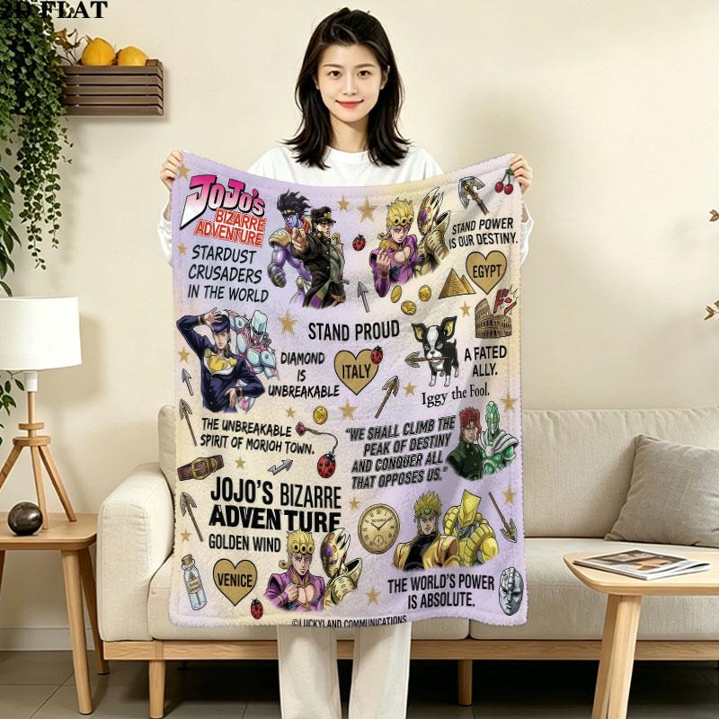 1PC Jojos Bizarre Adventure Patterned Flannel Blanket Suitable For All Seasons For Home Decor Warmth And Comfort Gifts Holiday Present