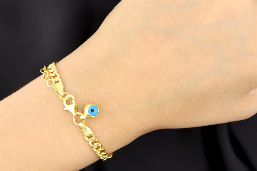 Sterling Silver Gourmet Bracelet With Evil Eye Detail, Cuban Chain For Woman, Turkish Silver Jewelry