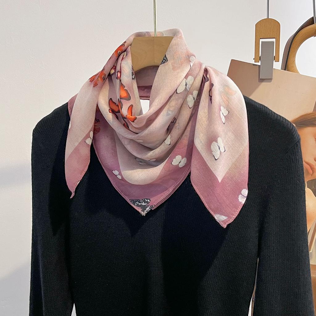 Butterfly Pattern Square Scarf Women Soft Head Scarf Spring Autumn Warm Neck Ties Female Foulard Bandana Cotton Feel Headscarf