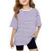 Girls Short Sleeve Striped T Shirt Crewneck Loose Fit Casual Cotton Tee for Kids Lightweight Breathable Top for Summer Daily Wear