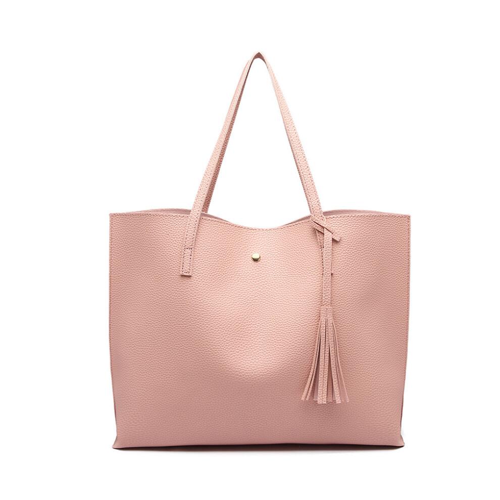 (Pink) Miss Lulu Women's PU Leather Soft Pebbled Handbag