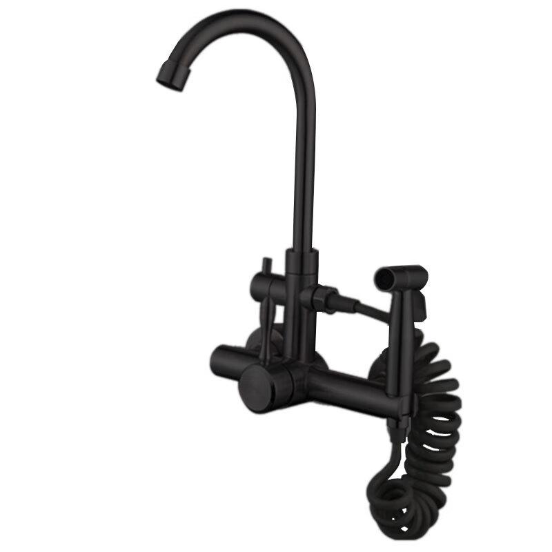 Lieve Wall-Mounted Stainless Steel Kitchen Faucet Set with Pull-Out Sprayer