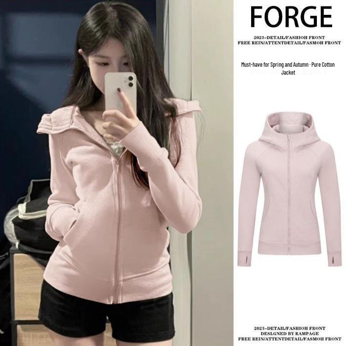 

Women s Slim Fit White-Grey Zip-Up Hoodie Cardigan - Fashionable, Versatile Yoga Wear Medium