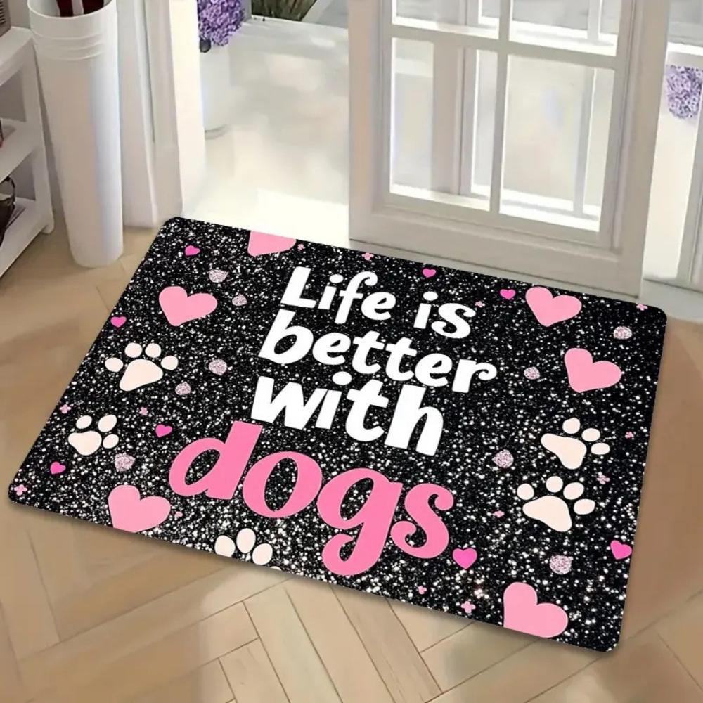 Cute Dog Paw Prints Pattern Printed Entry Doormat Fun Non-Slip Door Mat for Bedroom Living Room Entrance Machine Washable Carpet