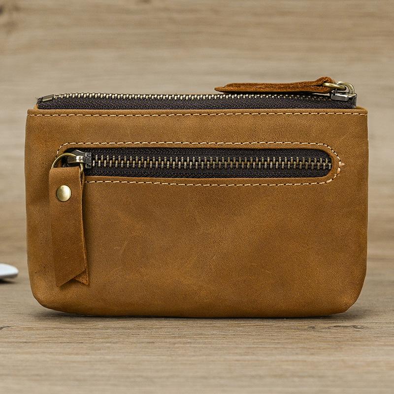 Little Coin Purse Genuine Leather Real Cowhide Men's Leather Short Wallet Mini Purse Men Women Key Wallet Card Zip With Key Ring