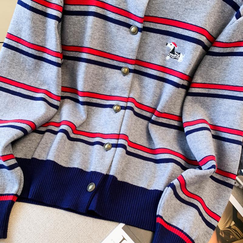Autumn/Winter 2025 Korean Chic Loose Striped Knit Cardigan for Women