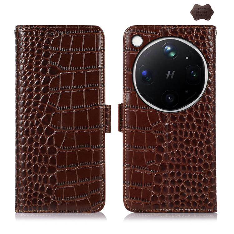 Crocodile Top Layer Cowhide Leather Phone Case For OPPO Find X9 Ultra 5G, RFID Wallet Kickstand Protective Cover