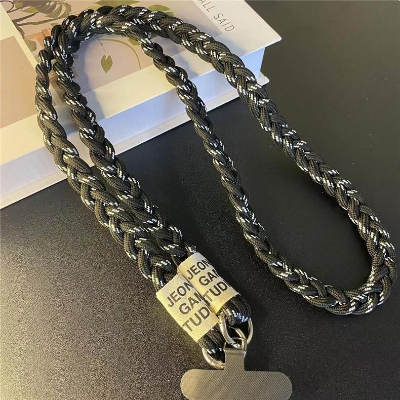

Durable Three-Strand Braided Mobile Phone Lanyard Long Crossbody Shoulder Strap with Ponytail Holder Pendant for Women