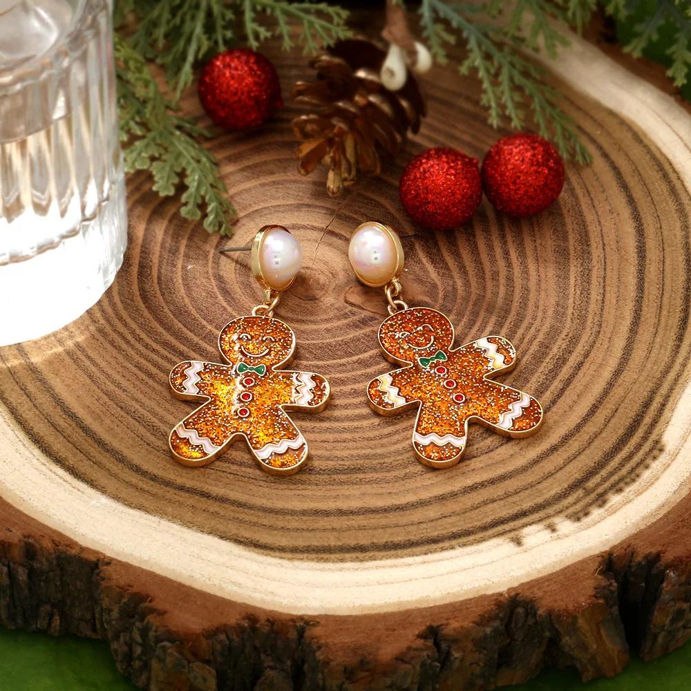 Metal Christmas Cookies Geometric Dangle Earrings for Women New Trend Simple Design Jewelry Christmas Party Accessories