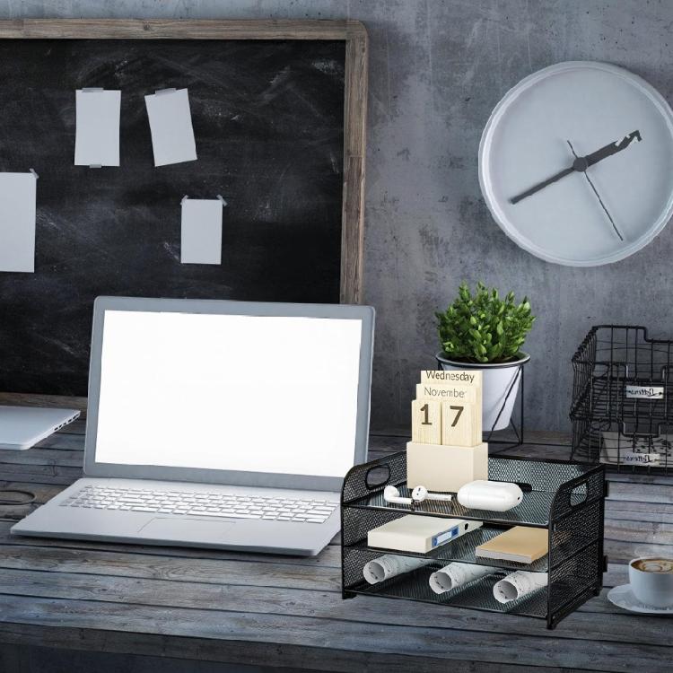 Organizador de Mesa de 3 Níveis Bandeja de Cartas Porta-Documentos Bandejas de Arquivamento Organizador de Papel Acessórios de Mesa Cadernos Suporte Classificador