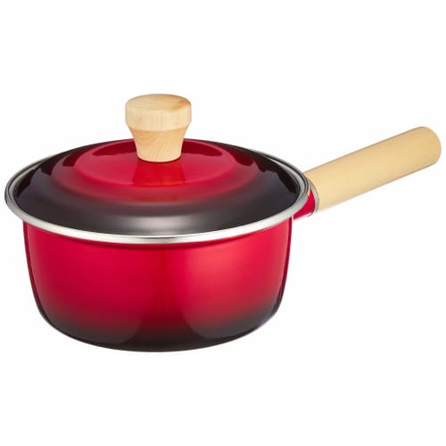 Wahei Freiz Enamel Saucepan, Pot-au-feu, Jam, 16cm, Red, with Lid, Induction Compatible, Rubani RA-9788, Red x Black