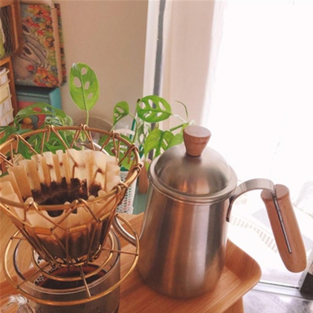 Coffee Filter Stand DripType 3Holes Foldable Stainless Steel CakeType Coffee Filter Holder(Gold )