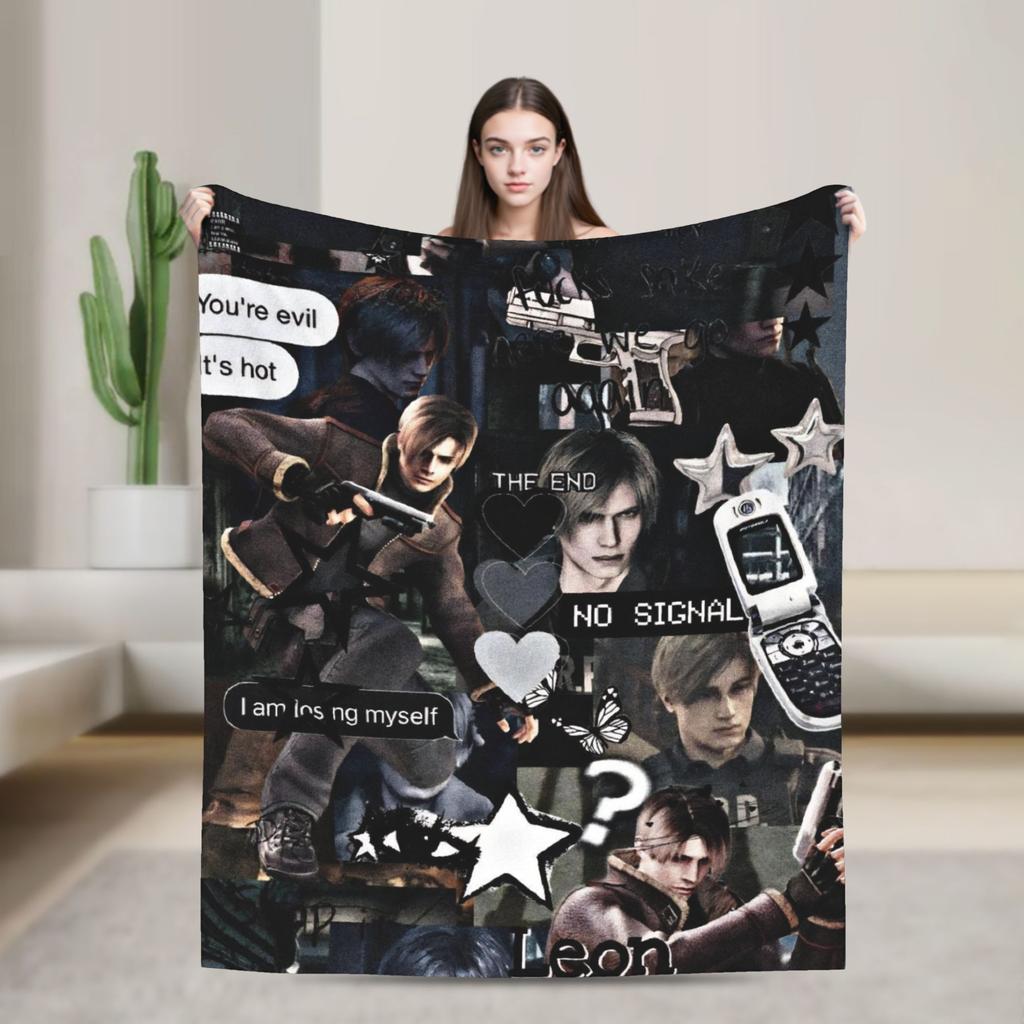 Leon Kennedy Resident Evil Warm Soft Blanket Picnic Plush Bedding Throws Fashion Outdoor Flannel Bedspread Sofa Bed Cover