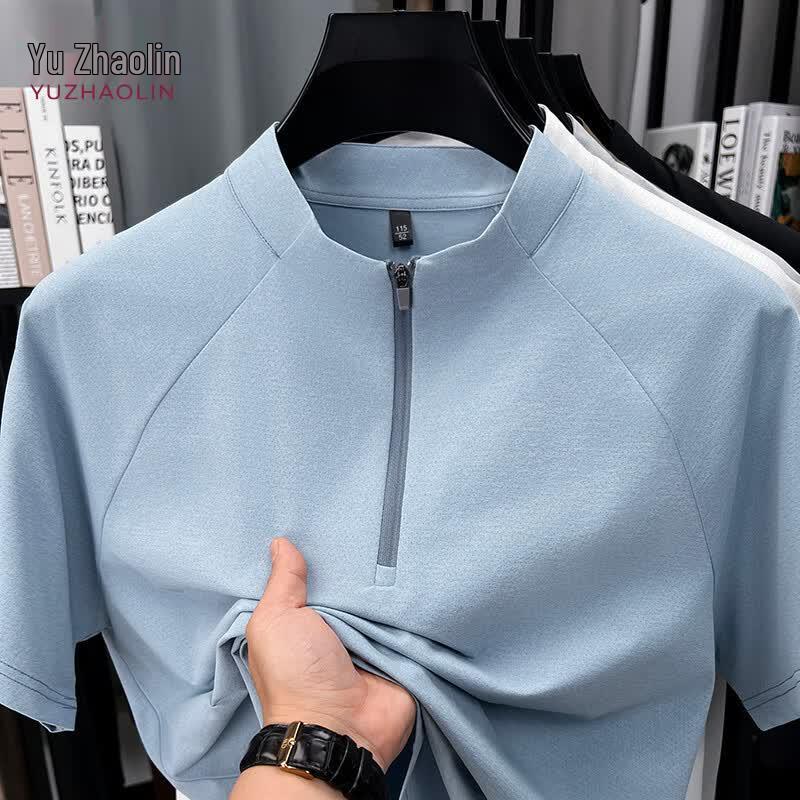 YUZHAOLIN Men s Half-Zip Stand-Up Collar Quick-Dry T-Shirt L