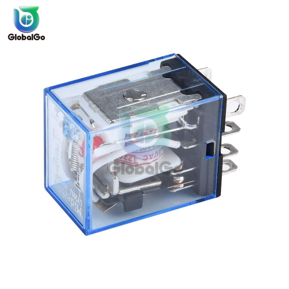 AC 220V DC 12V 24V 10A 8PIN Coil Power Relay Electronic Mini Electromagnetic Relay Module DPDT LY2NJ Socket Base