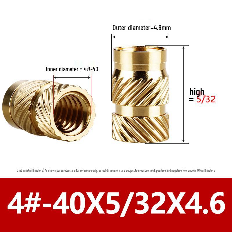 Tu Ba Copper Nut: Hot Melt, Double Diagonal, Knurled, Through-Hole Embedded Insert M1-M8.