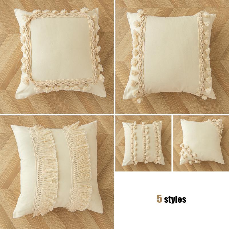 Moroccan Style Lace Ball Tassels Decorative Throw Pillow Case 45x45cm Moden Home Living Room Sofa Bed Decor Cushion Cover