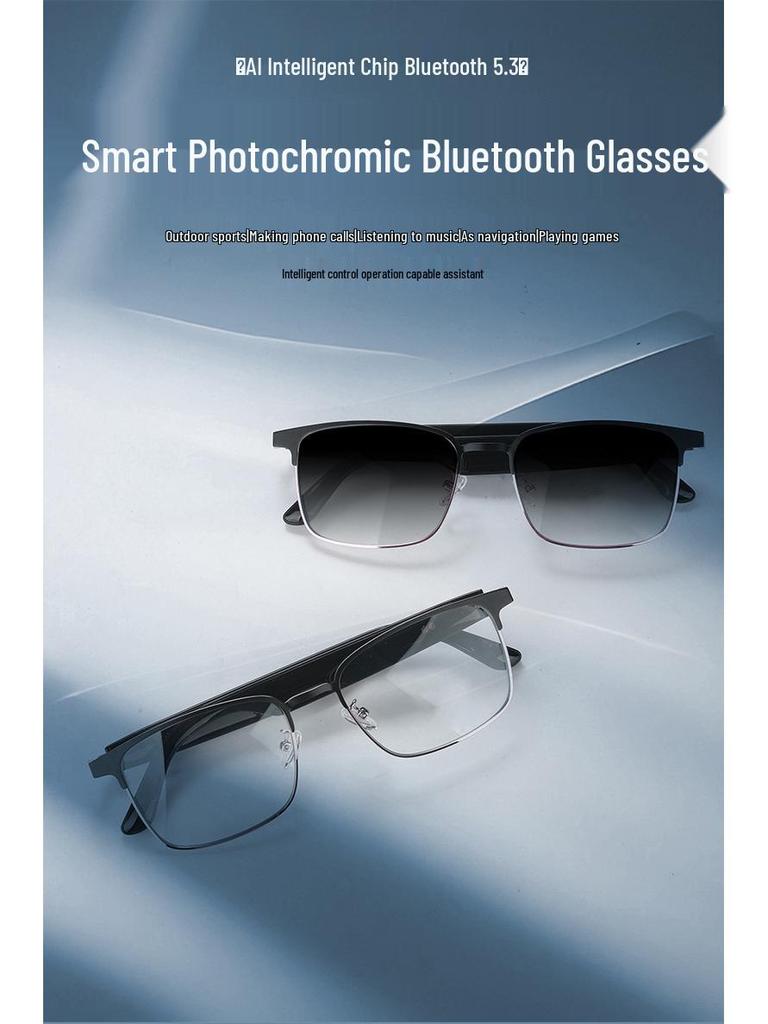Smart Bluetooth Outdoor Glasses GS06/GS07: Metal Frame, Photochromic Lenses, Magnetic Charging, Dual Channel Audio.