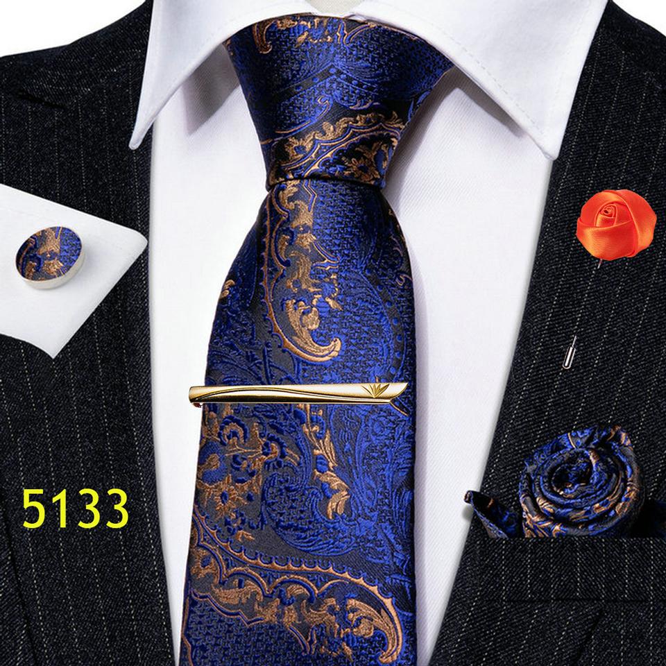 Barry.Wang Gravata masculina prendedor de gravata boutonniere lenço abotoaduras paisley conjunto de gravata de seda sólida para festa de casamento namoro