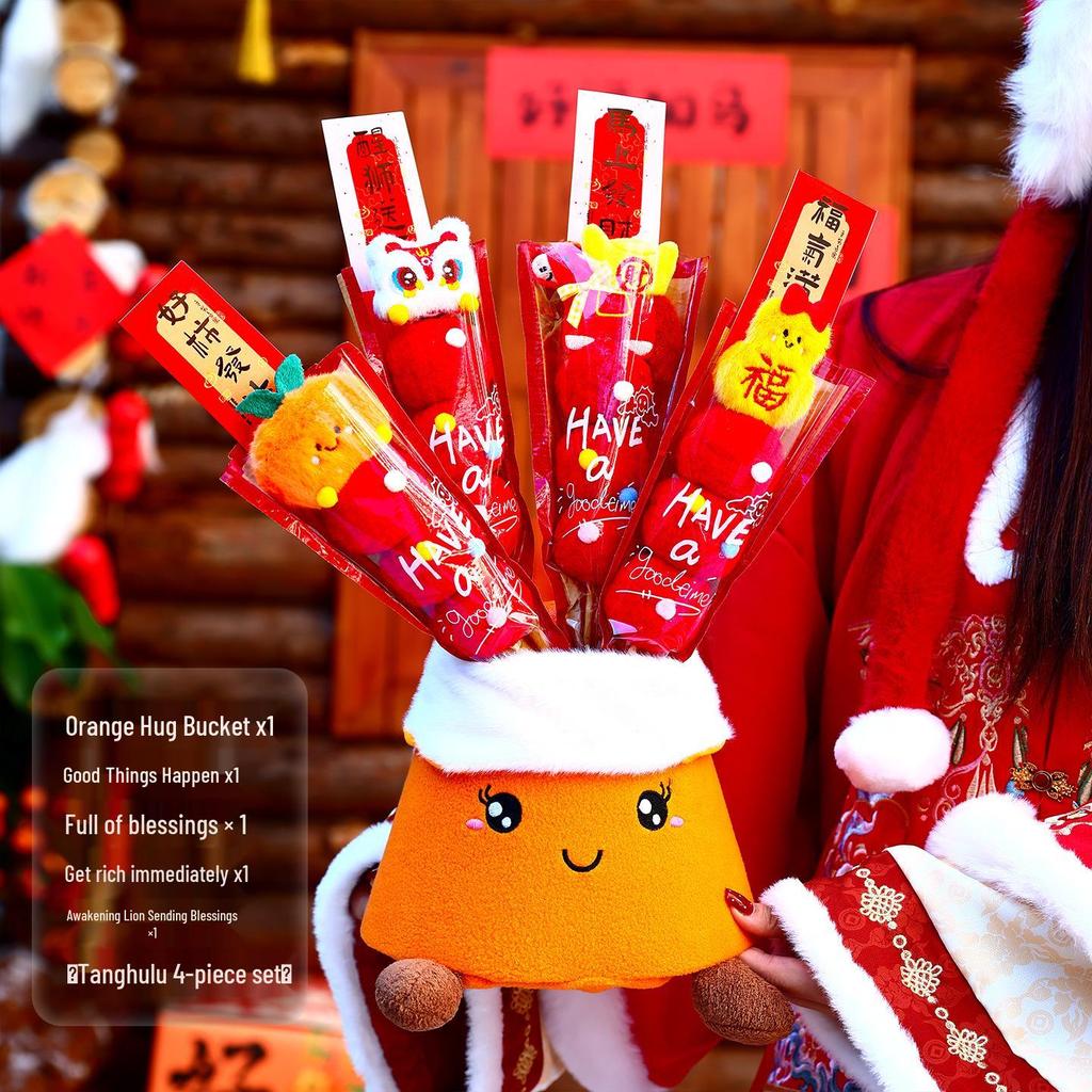 2026 Year of the Horse Tanghulu Plush Fortune Bucket – Chinese New Year Desktop Decor