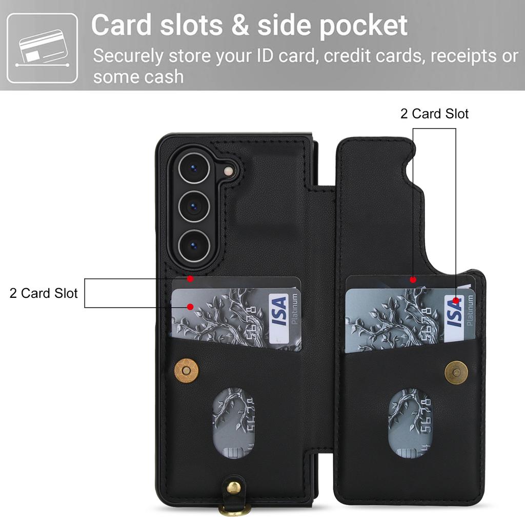 For Samsung Galaxy Z Fold5 5G Case Card Slots Leather Coated TPU Flower Phone Cover with 2 Straps