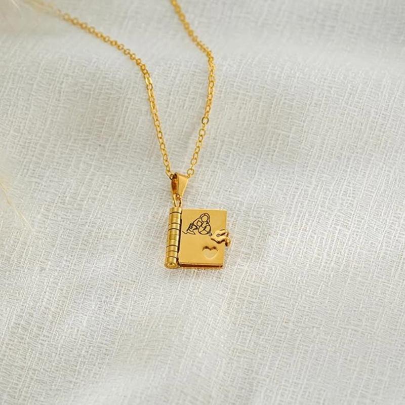 Engraved Chapter Book Pendant Necklace For Granddaughters Thoughtful Gift From Grandma Titanium Steel Jewelry